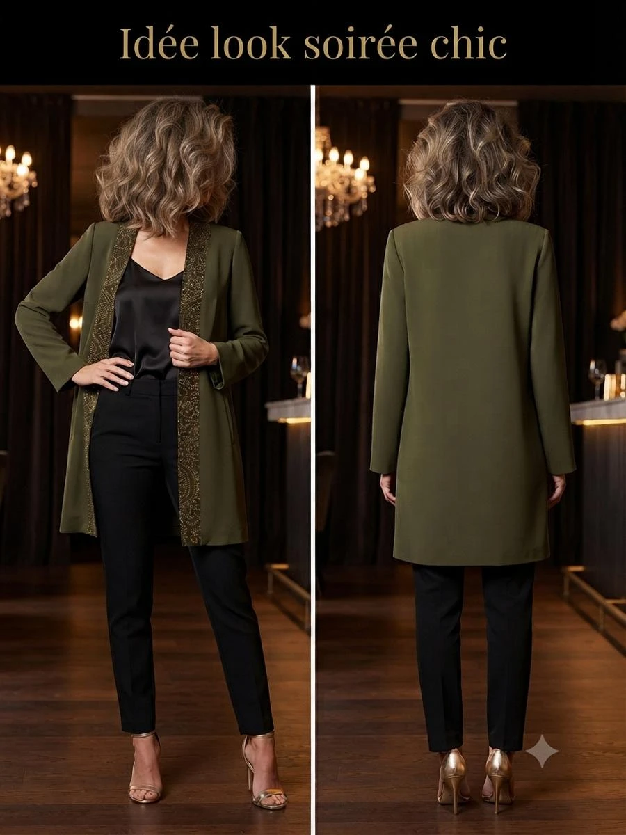 🗿Veste vintage chic XY WEILL Kaki & Déco Dorada - T.42 (Made in France) – photo 8